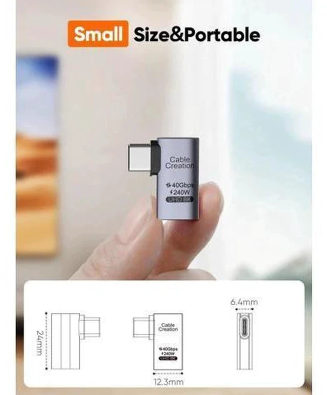 Alt view image 3 of 7 - 90 Degree Right Angle USB C Male to Female Adapter, 40Gbps 240W PD Type-C Elbow Connector Compatible with Thunderbolt 4 USB4 Laptop Tablet Smartphone