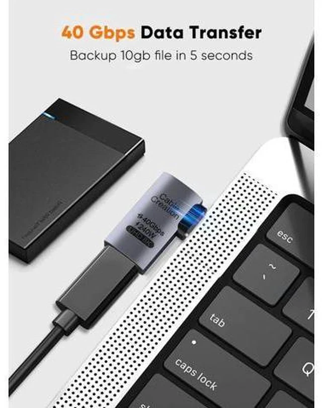 Alt view image 4 of 7 - 90 Degree Right Angle USB C Male to Female Adapter, 40Gbps 240W PD Type-C Elbow Connector Compatible with Thunderbolt 4 USB4 Laptop Tablet Smartphone