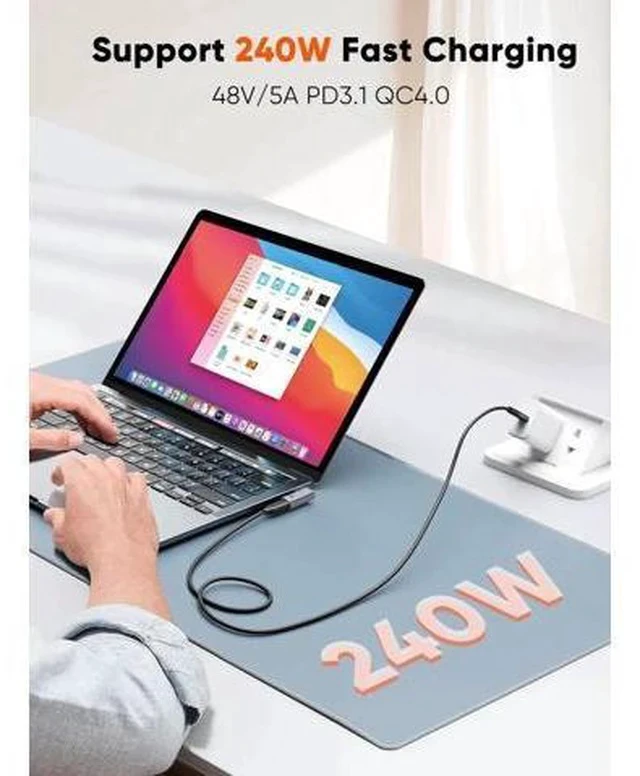 Alt view image 6 of 7 - 90 Degree Right Angle USB C Male to Female Adapter, 40Gbps 240W PD Type-C Elbow Connector Compatible with Thunderbolt 4 USB4 Laptop Tablet Smartphone