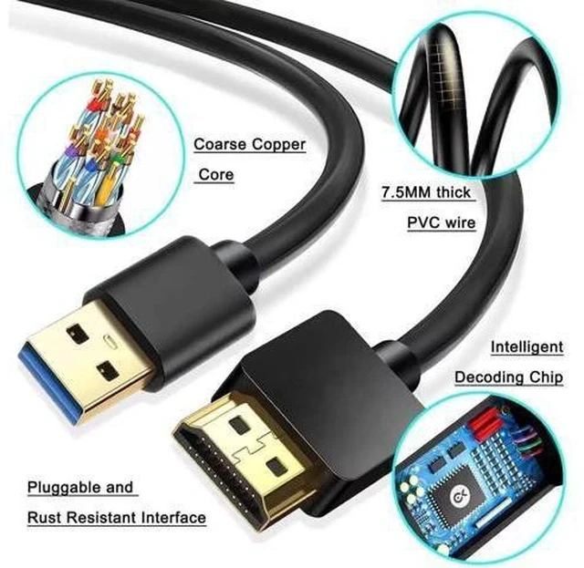 Alt view image 7 of 7 - 6.6FT USB to HDMI Male Adapter Cable, 1080P Audio Video Display Converter Cord Only Compatible with Windows XP/7/8/8.1/10