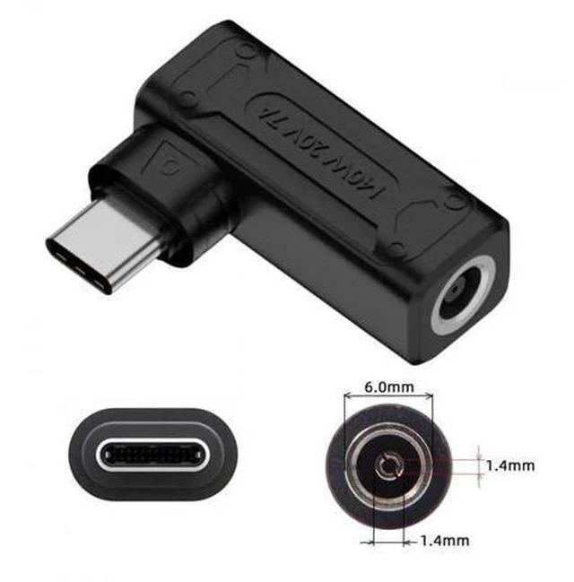 Alt view image 3 of 7 - 140W Max DC 6.0x1.4mm to USB-C PD Power Adapter, 90 Degree Right Angle Converter Plug for Laptops, Phones & All Type-C Devices