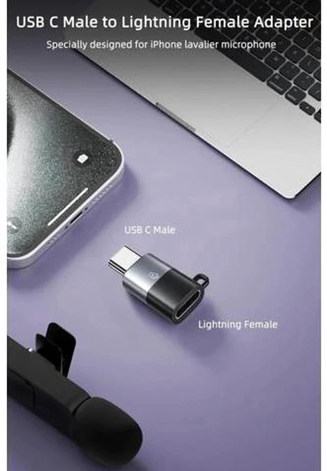 Alt view image 4 of 6 - 2 Pack USB-C to Lavalier Microphone Adapter, Type C Converter for iPhone 15/16, iPad Air/Pro, Black & Grey