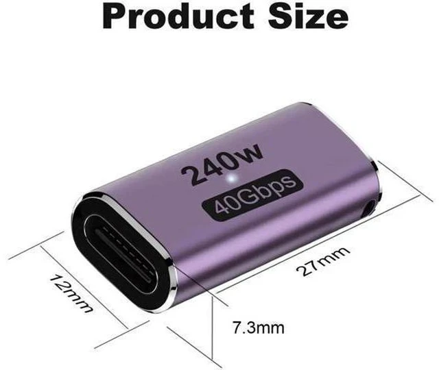 Alt view image 5 of 6 - 2 Pack 240W USB C Female to Female Coupler, 40Gbps Thunderbolt Type-C Extension Connector Compatible with MacBook Laptop Tablet Phone Switch