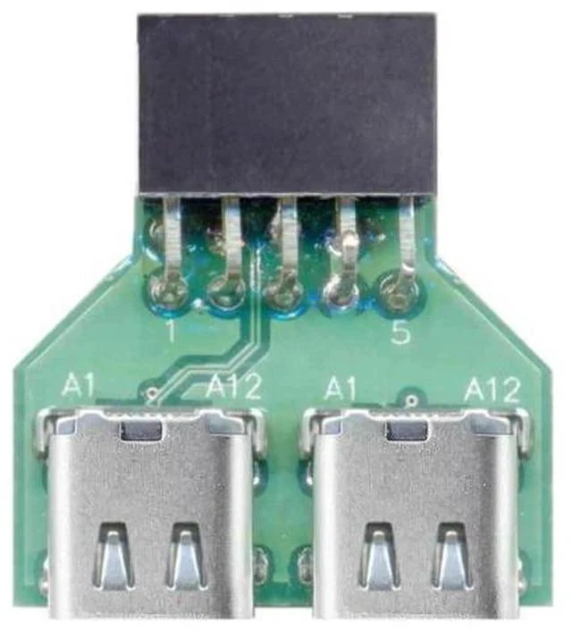 Main image of Dual Port USB 3.1 Type-C Female to Motherboard 9Pin 10Pin USB Header Adapter PCBA, 480Mbps USB 2.0 Internal Front Panel Connector for DIY PC Case