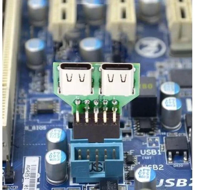 Alt view image 2 of 7 - Dual Port USB 3.1 Type-C Female to Motherboard 9Pin 10Pin USB Header Adapter PCBA, 480Mbps USB 2.0 Internal Front Panel Connector for DIY PC Case