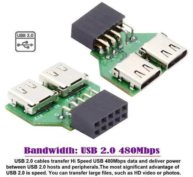 Alt view image 6 of 7 - Dual Port USB 3.1 Type-C Female to Motherboard 9Pin 10Pin USB Header Adapter PCBA, 480Mbps USB 2.0 Internal Front Panel Connector for DIY PC Case