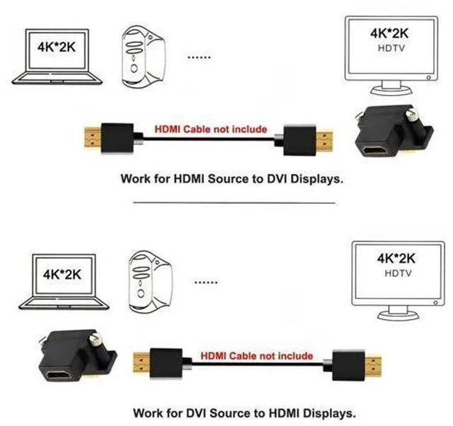 Alt view image 7 of 7 - 90 Degree Down Angled DVI Male to HDMI Female Bidirectional Adapter, Gold-Plated HDMI to DVI Converter for TV, Monitor & Computer