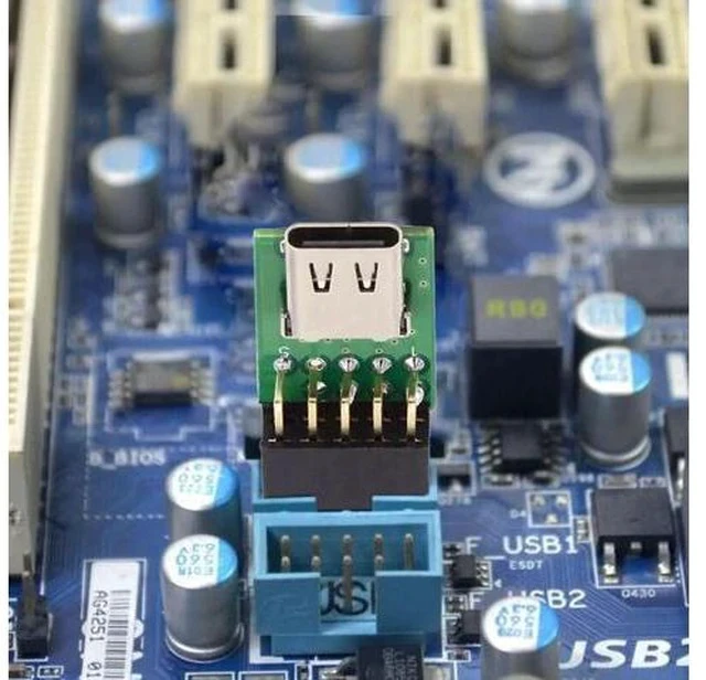Alt view image 6 of 7 - Single Port USB-C Female to Motherboard 9Pin 10Pin USB Header PCBA Adapter, 480Mbps USB 2.0 Internal Front Panel Connector for DIY Desktop PC