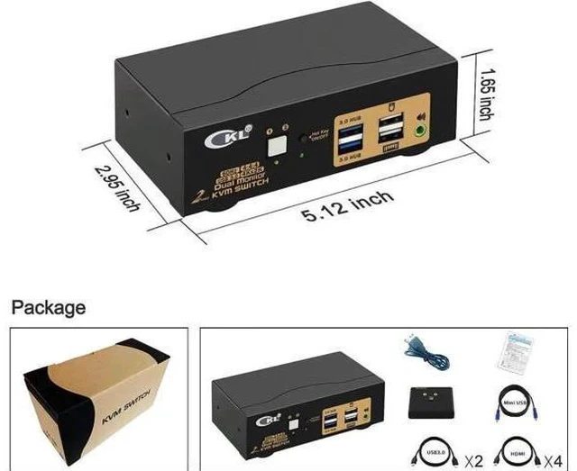 Alt view image 2 of 7 - 2-Port Dual HDMI Monitor USB 3.0 KVM Switch, 4K@60Hz, Audio Function for 2 PCs 2 Monitors