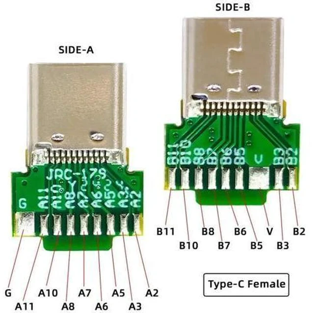 Alt view image 2 of 7 - 2 Pack USB C DIY Connector, USB 3.1 Type C PD 65W 18Pin Male & Female Solder Adapter with PCB Board for Port Repair Replacement
