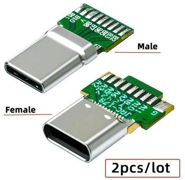 Alt view image 4 of 7 - 2 Pack USB C DIY Connector, USB 3.1 Type C PD 65W 18Pin Male & Female Solder Adapter with PCB Board for Port Repair Replacement