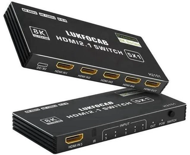Main image of 5 in 1 Out HDMI 2.1 8K Switch with IR Remote, 48Gbps High Speed 5-Port HDMI Switcher Selector Box Support 8K@60Hz 4K@120Hz, HDR10+, HDCP2.3 & 3D for PS5/PS4/PS3, Xbox Series X, Nintendo Switch, Laptop