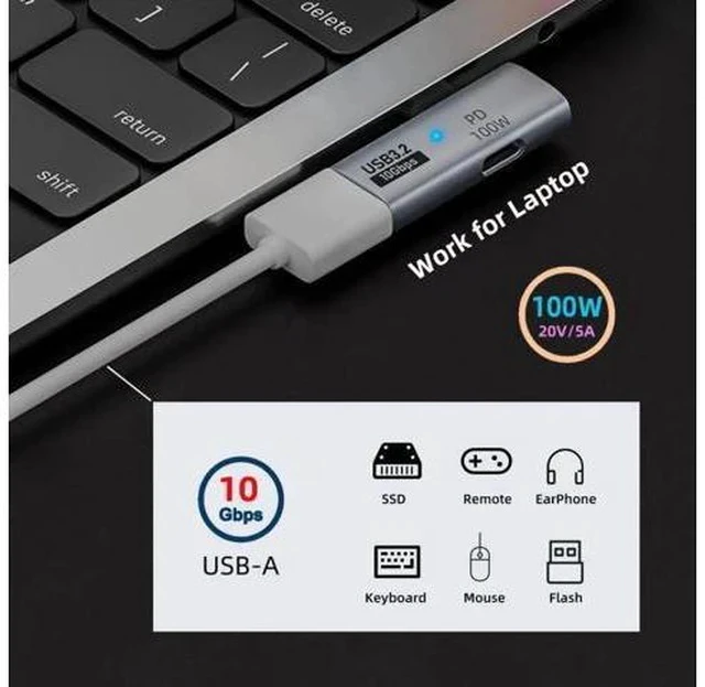 Alt view image 6 of 7 - 2 in 1 USB-C OTG Adapter, USB 3.2 10Gbps Data Transfer 100W PD Fast Charging Type-C Converter for Phones Laptops Tablets