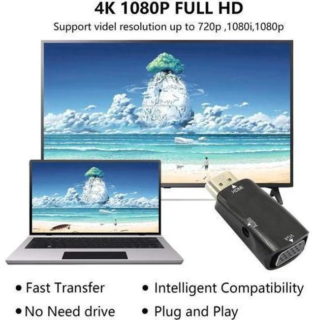 Alt view image 6 of 6 - 1080P HDMI Male to VGA Female Adapter with Audio Port, Converter for Laptop, PC, Monitor, Projector, Chromebook