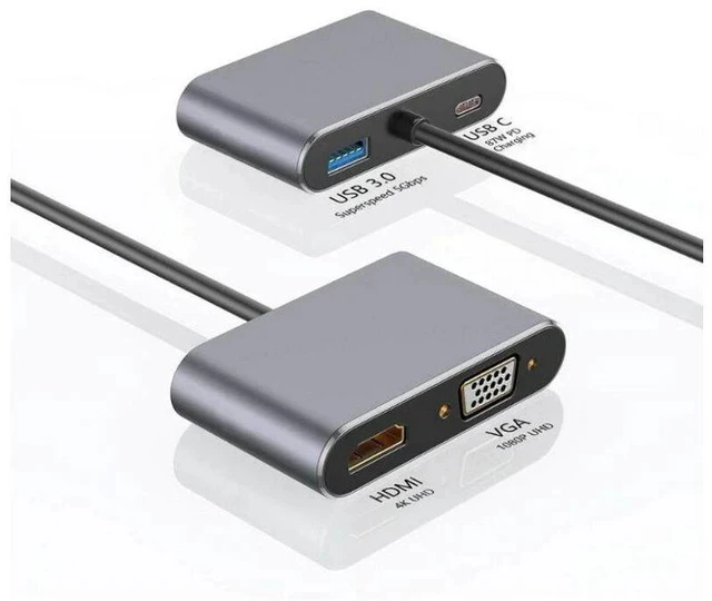 Alt view image 2 of 5 - 4-in-1 USB-C Docking Station Type-C to HDMI / VGA Converter, USB 3.0 Hub, PD Fast Charging, Multi-Port Adapter for Laptop / Tablet / Phone