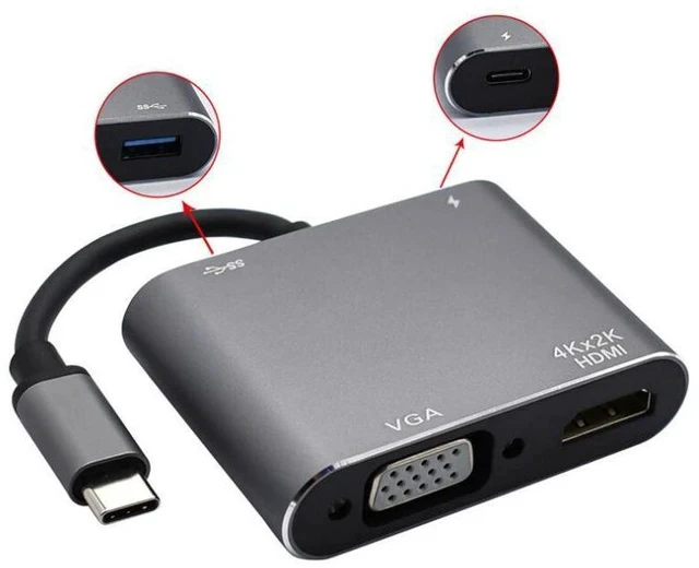 Alt view image 5 of 5 - 4-in-1 USB-C Docking Station Type-C to HDMI / VGA Converter, USB 3.0 Hub, PD Fast Charging, Multi-Port Adapter for Laptop / Tablet / Phone