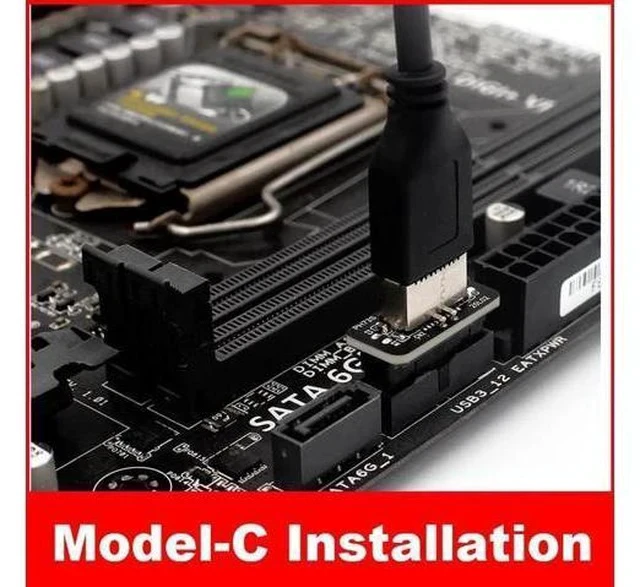 Alt view image 2 of 5 - Straight Type USB3.0 19/20Pin Mainboard Header to Key-A Type-E Adapter for Chassis Front Panel USB-C Bracket