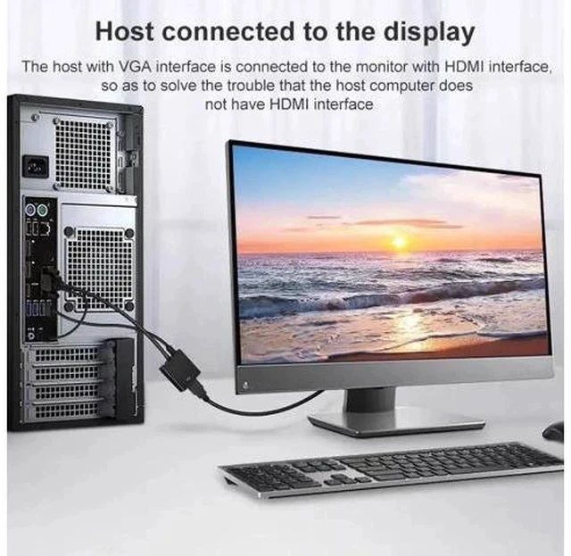 Alt view image 7 of 7 - VGA Male to HDMI Female 1080P Converter Adapter with 3.5mm Audio Cord