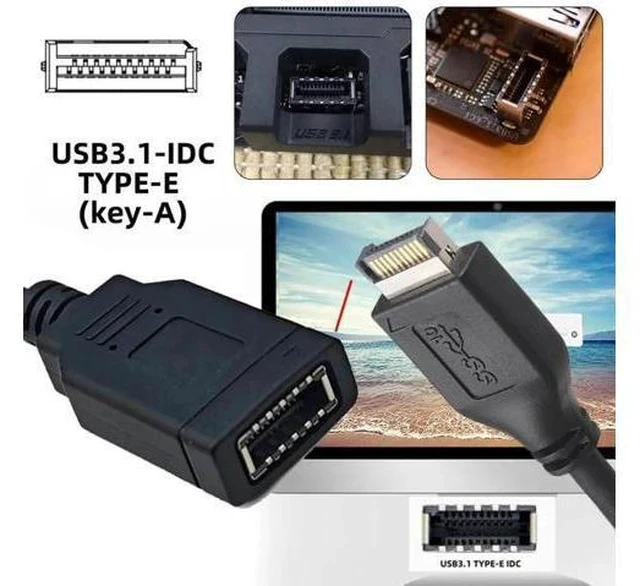 Alt view image 7 of 7 - 1.31FT USB2.0 Male to Type-E Key-A Female Extension Cable, Mainboard Header to Front Panel Type-C Port Adapter