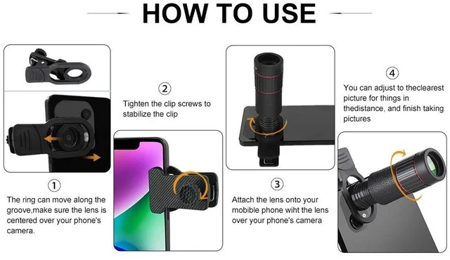 Alt view image 6 of 7 - 32x Telephoto Phone Telescope Zoom Lens HD Concert Viewing & Shooting Gear, Portable High-Power with Phone Adapter for Outdoor Birdwatching Travel
