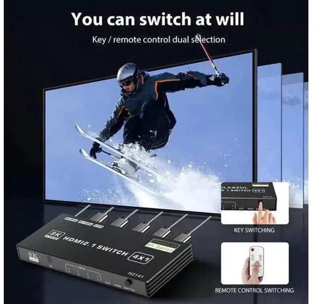 Alt view image 4 of 7 - 8K HDMI 2.1 Switch 4 in 1 Out, 48Gbps High Speed HDMI Switch Box with IR Remote & Auto Switching, Supports HDR10 HDCP2.3, Compatible with PS5, PS4, PS3, Xbox, Nintendo Switch, HDTV & Monitor