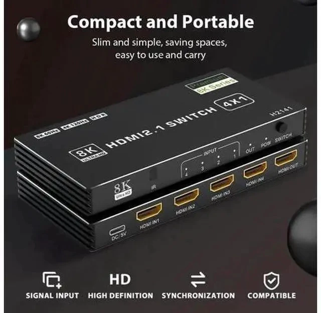 Alt view image 5 of 7 - 8K HDMI 2.1 Switch 4 in 1 Out, 48Gbps High Speed HDMI Switch Box with IR Remote & Auto Switching, Supports HDR10 HDCP2.3, Compatible with PS5, PS4, PS3, Xbox, Nintendo Switch, HDTV & Monitor