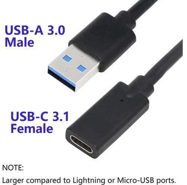 Alt view image 5 of 7 - 3FT USB 3.0 Type A Male to USB-C Female Adapter Cable, Black 5Gbps Data & Charging Converter Cord for Laptops, Phones, Power Banks