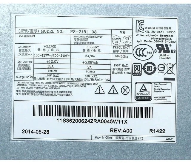 Alt view image 4 of 5 - PSU for Len OVO B4655 B5030 B5040 A9050 8Pin+2Pin 150W Power Supply PS-2151-08VB 36200624 APC003 PS-2151-08