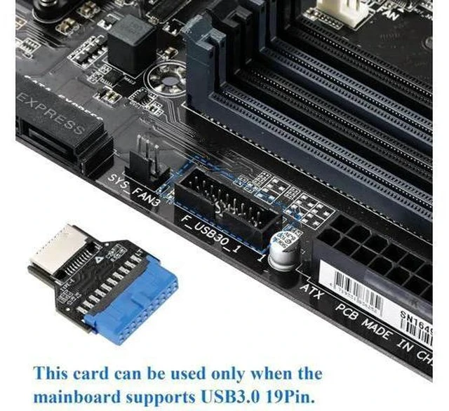 Alt view image 3 of 7 - USB3.0 19Pin Header to Type-E A-Key Front Panel Adapter, Convert Mainboard Header to Chassis Type-C Port