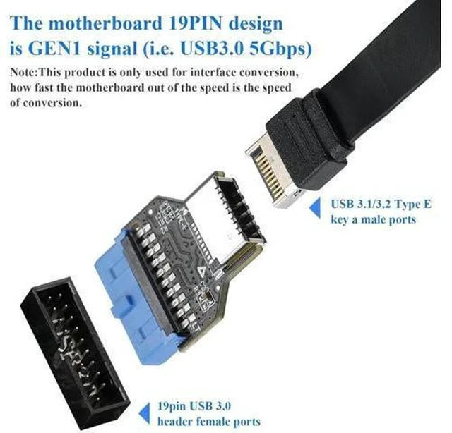 Alt view image 5 of 7 - USB3.0 19Pin Header to Type-E A-Key Front Panel Adapter, Convert Mainboard Header to Chassis Type-C Port