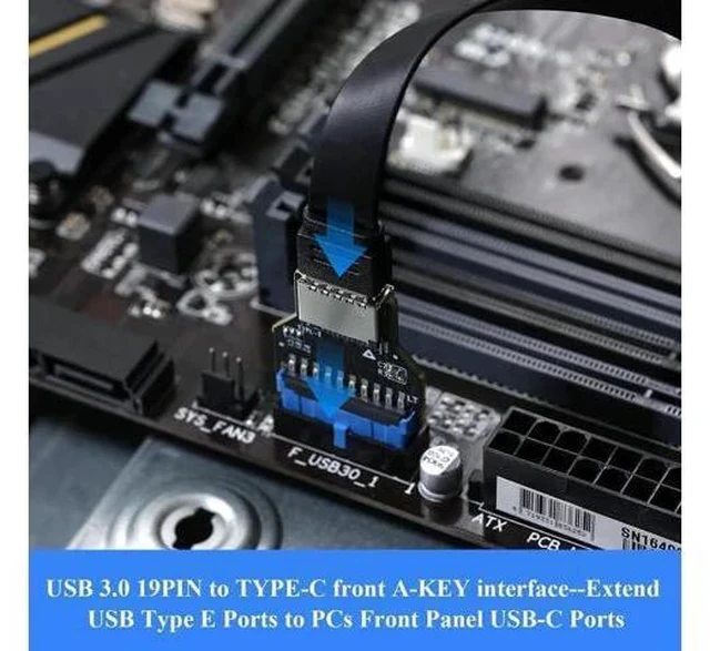 Alt view image 4 of 7 - USB3.0 19Pin Header to Type-E A-Key Front Panel Adapter, Convert Mainboard Header to Chassis Type-C Port