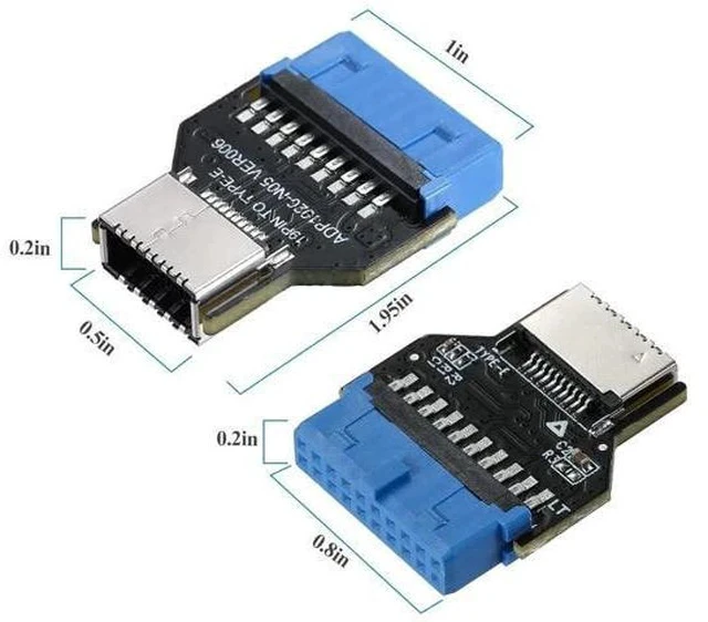 Alt view image 6 of 7 - USB3.0 19Pin Header to Type-E A-Key Front Panel Adapter, Convert Mainboard Header to Chassis Type-C Port