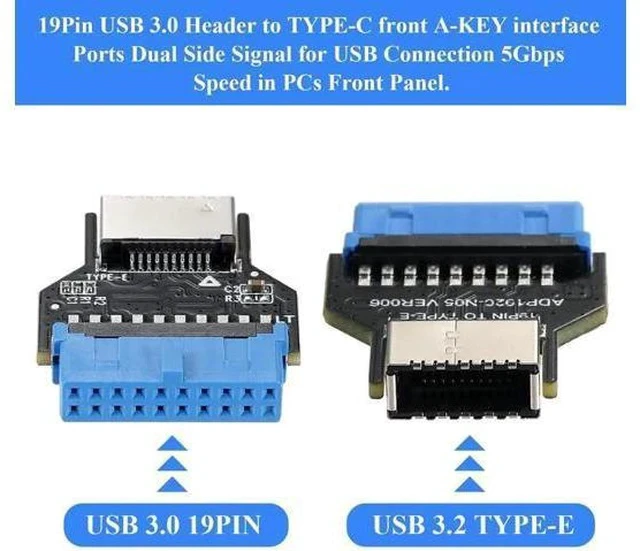 Alt view image 7 of 7 - USB3.0 19Pin Header to Type-E A-Key Front Panel Adapter, Convert Mainboard Header to Chassis Type-C Port