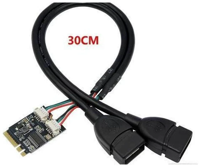 Alt view image 2 of 3 - M.2 Key A/E to Dual USB 2.0 Riser Card, GL850 Chip M2 WiFi Slot to 2-Port USB Adapter with 30cm Extension Cable for Laptop Mini PC Motherboard