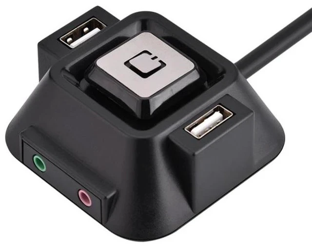 Alt view image 3 of 4 - Computer Desktop Power Switch Remote Control On/Off Switch, Dual Audio Port, for Cybercafé / Home / Gaming PC, Desk Mount Computer Case Button