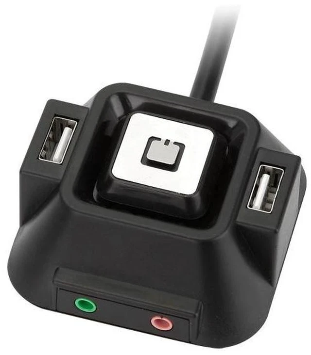 Alt view image 4 of 4 - Computer Desktop Power Switch Remote Control On/Off Switch, Dual Audio Port, for Cybercafé / Home / Gaming PC, Desk Mount Computer Case Button