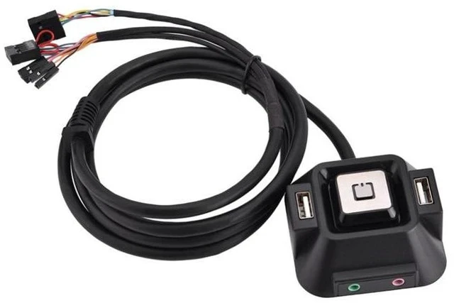 Alt view image 2 of 4 - Computer Desktop Power Switch Remote Control On/Off Switch, Dual Audio Port, for Cybercafé / Home / Gaming PC, Desk Mount Computer Case Button