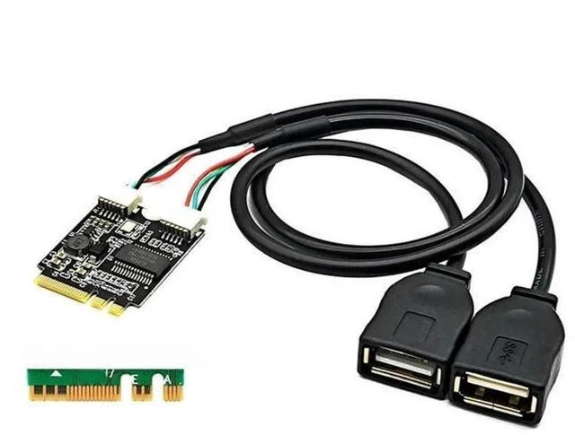 Alt view image 3 of 3 - M.2 Key A/E to Dual USB 2.0 Riser Card, GL850 Chip M2 WiFi Slot to 2-Port USB Adapter with 30cm Extension Cable for Laptop Mini PC Motherboard