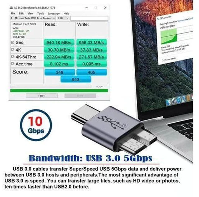 Alt view image 5 of 7 - USB 3.1 Type-C Male to Micro USB 3.0 Male Adapter, 10Gbps High Speed Data & Power Transfer Connector for Laptop External SSD Hard Drives