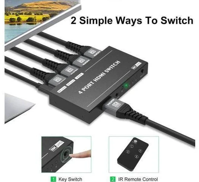 Alt view image 4 of 7 - 4 in 1 Out 8K HDMI 2.1 Switcher with Remote Control, Directional HDMI Switch 48Gbps High Speed, Supports 8K@60Hz, 4K@120Hz Ultra HD Video