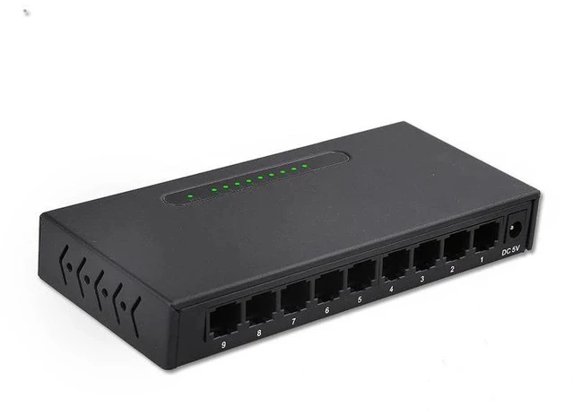 Alt view image 2 of 2 - 9-Port Fast Ethernet Switch RJ45 Network Hub, 100Mbps High-Speed Distribution Splitter for Surveillance/Home/Office, Metal Housing, Black