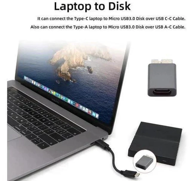 Alt view image 6 of 7 - USB 3.1 Gen 2 Type C Female to Micro USB 3.0 Male Adapter, 10Gbps High Speed Data & Power Transfer Converter for Laptop, External SSD, Hard Drive