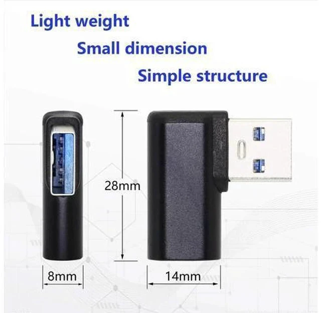 Alt view image 2 of 7 - 2 Pack 90 Degree Left & Right Angle USB 3.0 A Male to USB 3.1 Type-C Female Adapter Converter for Laptops, Wall Chargers & Power Banks