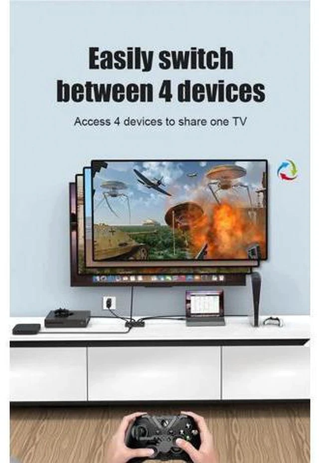 Alt view image 5 of 7 - 4 in 1 Out 8K HDMI 2.1 Switcher with Remote Control, Directional HDMI Switch 48Gbps High Speed, Supports 8K@60Hz, 4K@120Hz Ultra HD Video