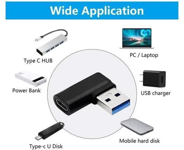 Alt view image 5 of 7 - 2 Pack 90 Degree Left & Right Angle USB 3.0 A Male to USB 3.1 Type-C Female Adapter Converter for Laptops, Wall Chargers & Power Banks