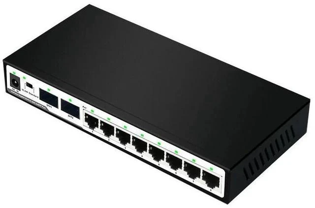 Main image of 10-Port Gigabit Switch with VLAN Isolation 8 x RJ45 + 2 x SFP Fiber Ports, 8+2 Port Network Splitter, Gigabit Ethernet Switch for Business / Surveillance