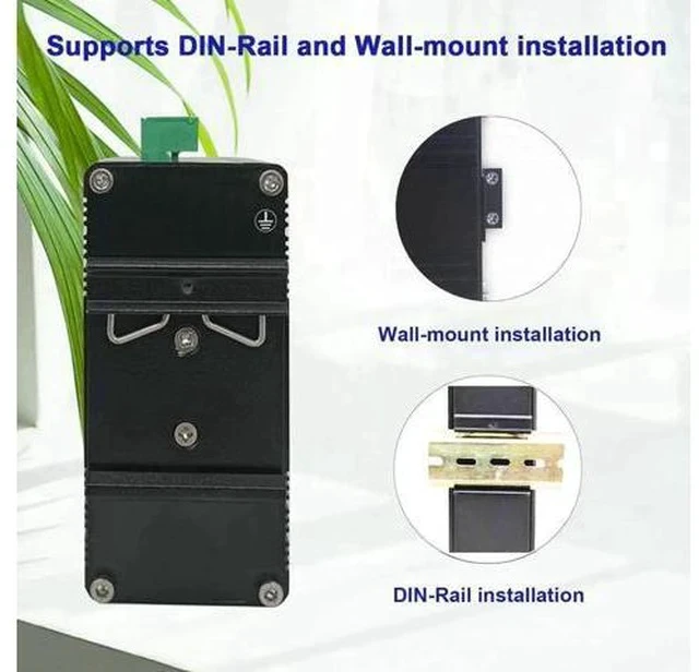 Alt view image 4 of 7 - 10 Port Industrial Hardened Gigabit Ethernet Switch, Compact 10/100/1000BASE-T RJ45 Network Switch with Auto-MDI/MDI-X, 12-48VDC Wide Voltage Power Input, Supports Half/Full Duplex