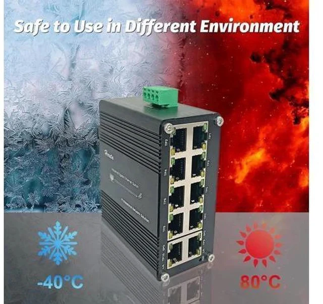 Alt view image 5 of 7 - 10 Port Industrial Hardened Gigabit Ethernet Switch, Compact 10/100/1000BASE-T RJ45 Network Switch with Auto-MDI/MDI-X, 12-48VDC Wide Voltage Power Input, Supports Half/Full Duplex