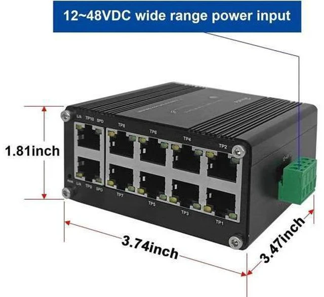 Alt view image 6 of 7 - 10 Port Industrial Hardened Gigabit Ethernet Switch, Compact 10/100/1000BASE-T RJ45 Network Switch with Auto-MDI/MDI-X, 12-48VDC Wide Voltage Power Input, Supports Half/Full Duplex