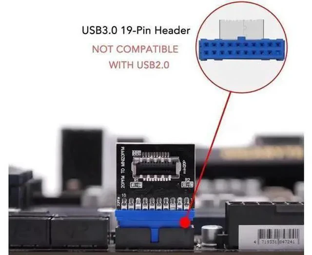 Alt view image 2 of 6 - USB 3.0 19-Pin Header to USB 3.1/3.2 Type-C A-Key 20-Pin Adapter, Internal Front Panel Converter for PC Motherboard